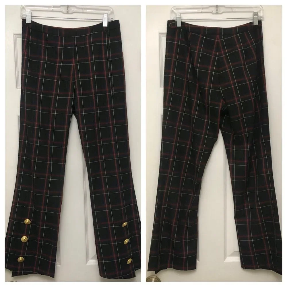 JB by Julie Brown Pants Cropped Plaid Printed Button Details Sailor Black Red 4